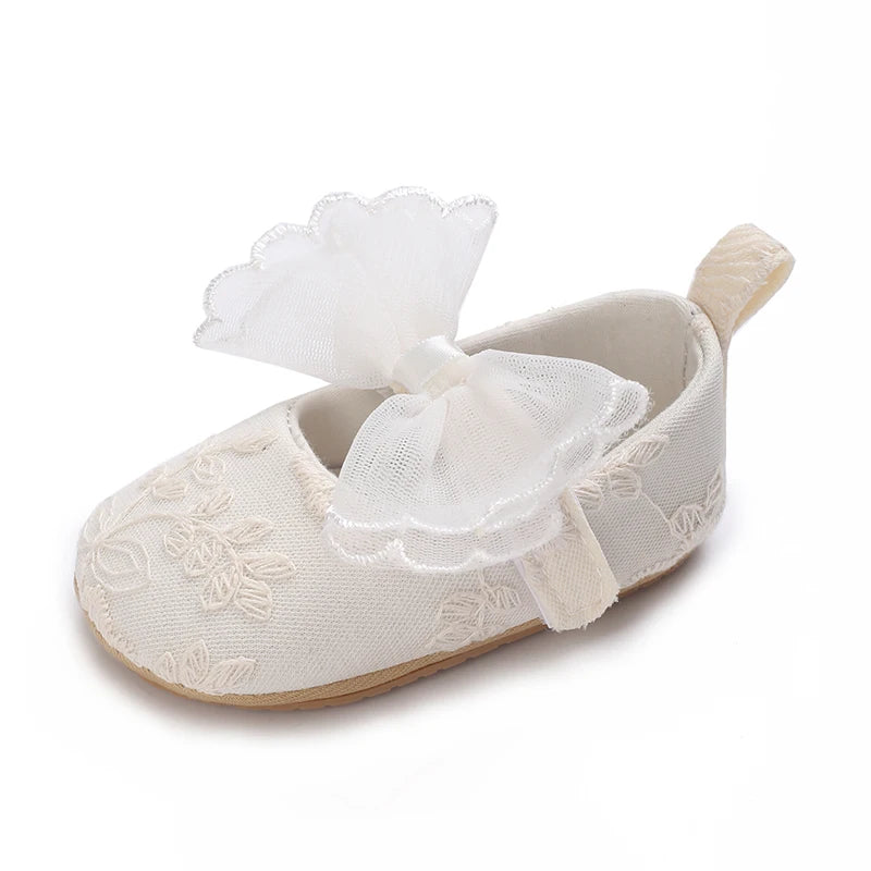 Cute Lace Baby Princess Shoes for Spring And Autumn 0-18M Infant Girls Anti-Slip Rubber Sole Bow Detail Anti-Slip Footwear