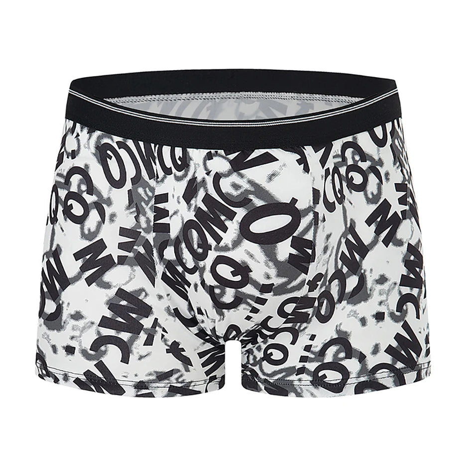 4-piece Set Of Men's Seasonal Fashionable Printed Underwear Comfortable Elastic Waist Flat Angle Pants Plus Size Casual Shorts