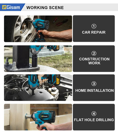 Gisam 1200N.M Brushless Electric Impact Wrench 1/2 inch Screwdriver Cordless Electric Wrench Tools for Makita 18V Battery Pins