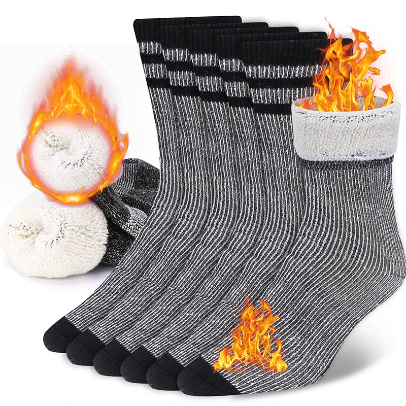 3 Pairs Men Women Merino Wool Crew Socks Thickened Thermal and Warm Socks for Winter Work Outdoor Hiking Running Sports Large