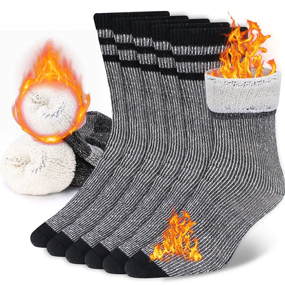 3 Pairs Men Women Merino Wool Crew Socks Thickened Thermal and Warm Socks for Winter Work Outdoor Hiking Running Sports Large
