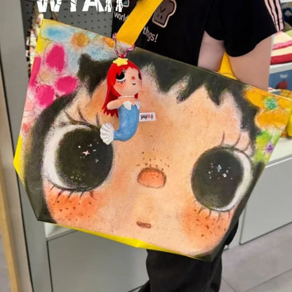 Brand Portrait Print Tote Bag Large Capacity Top-handle Shopper Bag Fashion Pvc Kraft Paper Shoulderbag Waterproof Pouch Storage