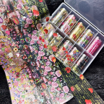 10Rolls Halloween  Flower Plaid Angel Marble  Bow Nail Foils Transfer Paper  Nail Art Stickers   Decal  Nails Decoration
