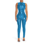 PVC Sleeveless Jumpsuit for Ladies, Wet Look, Shiny Patent Leather, O-Neck Bodycon, Tank Catsuit, Stretch Slim Rompers, Sexy