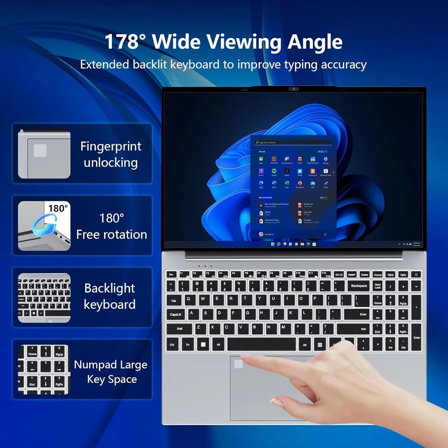 2026 Brand New Intel I9-9900 15.6 Inch Backlit Fingerprint Unlock Laptop Windows 11 Office Study Notebook Gaming Computer PC