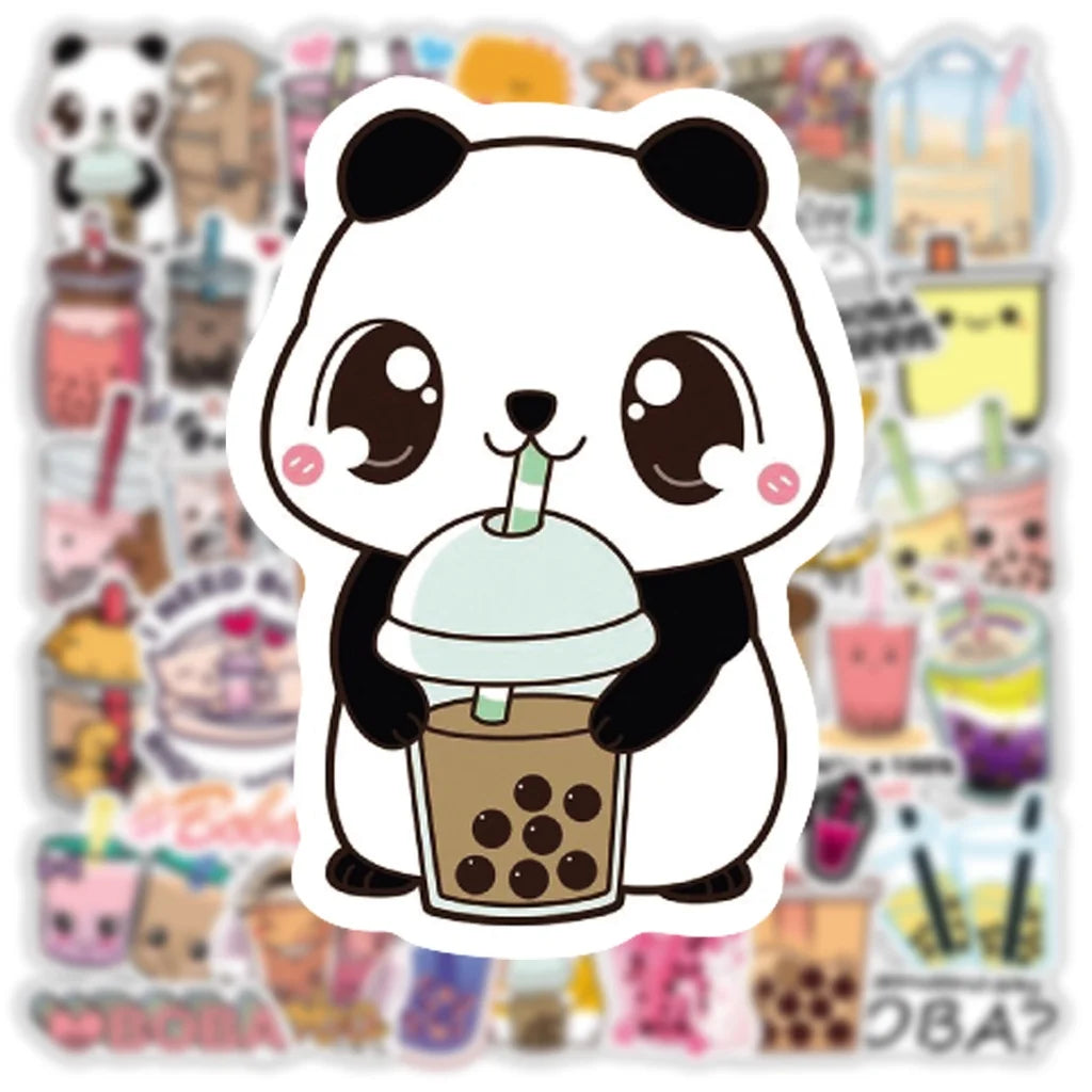 50PCS Cute Cartoon Pearl Milk Tea Stickers Pack For Stationery Luggage Laptop Decal Kids Gift