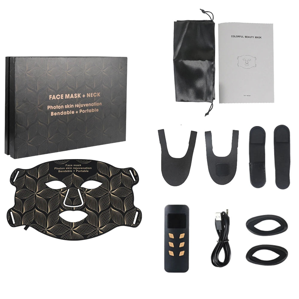 8 Colors Facial LED Mask with Neck Red Light Near Infrared Therapy Beauty Mask Anti Aging Skin Rejuvenation Lifting Tighten