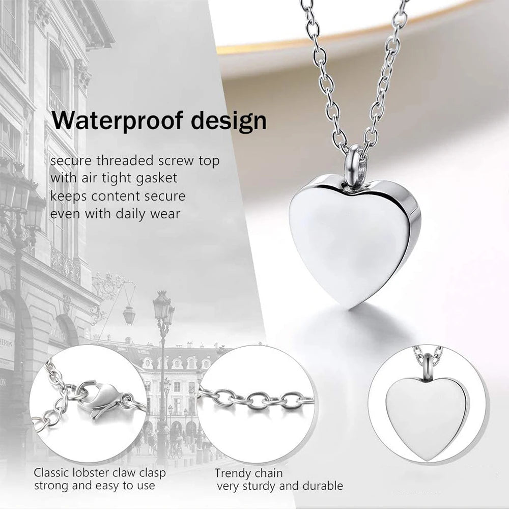 Heart-shaped silver cremation jewelry pendant necklace, ashes or hair commemorative ashes urn necklace / Mom and Dad