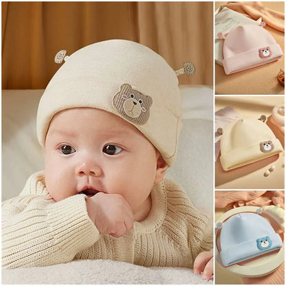 0-6Mouths Newborn Fetal Hat Cute Cartoon Baby Bear Beanies Spring Autumn Pure Cotton Pullover Cap Boys Girls Kids Warm Bonnet