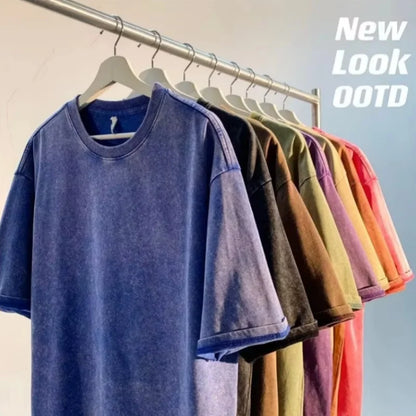 Cotton Short Sleeved T-shirt Summer Round Neck Loose and Base Shirt for Men Women Basic Tee