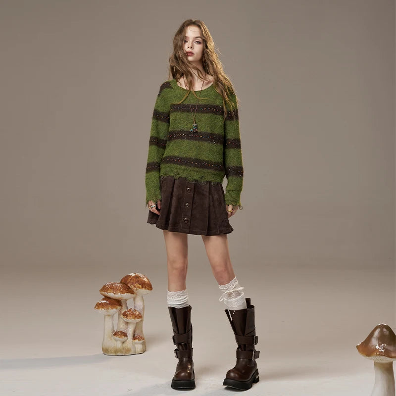ELFSACK 2025 Autumn New Arrivals Cute Casual Knit Color Accent V Neck Loose Cardigan Sweater For Woman