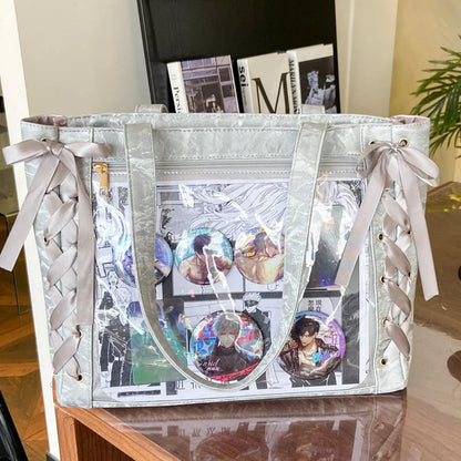 New Y2K Cute Japanese Ita Bag Lolita Girl Transparent Shoulder Tote Bag Large Capacity Crossbody Casual Bag DIY Display Handbags