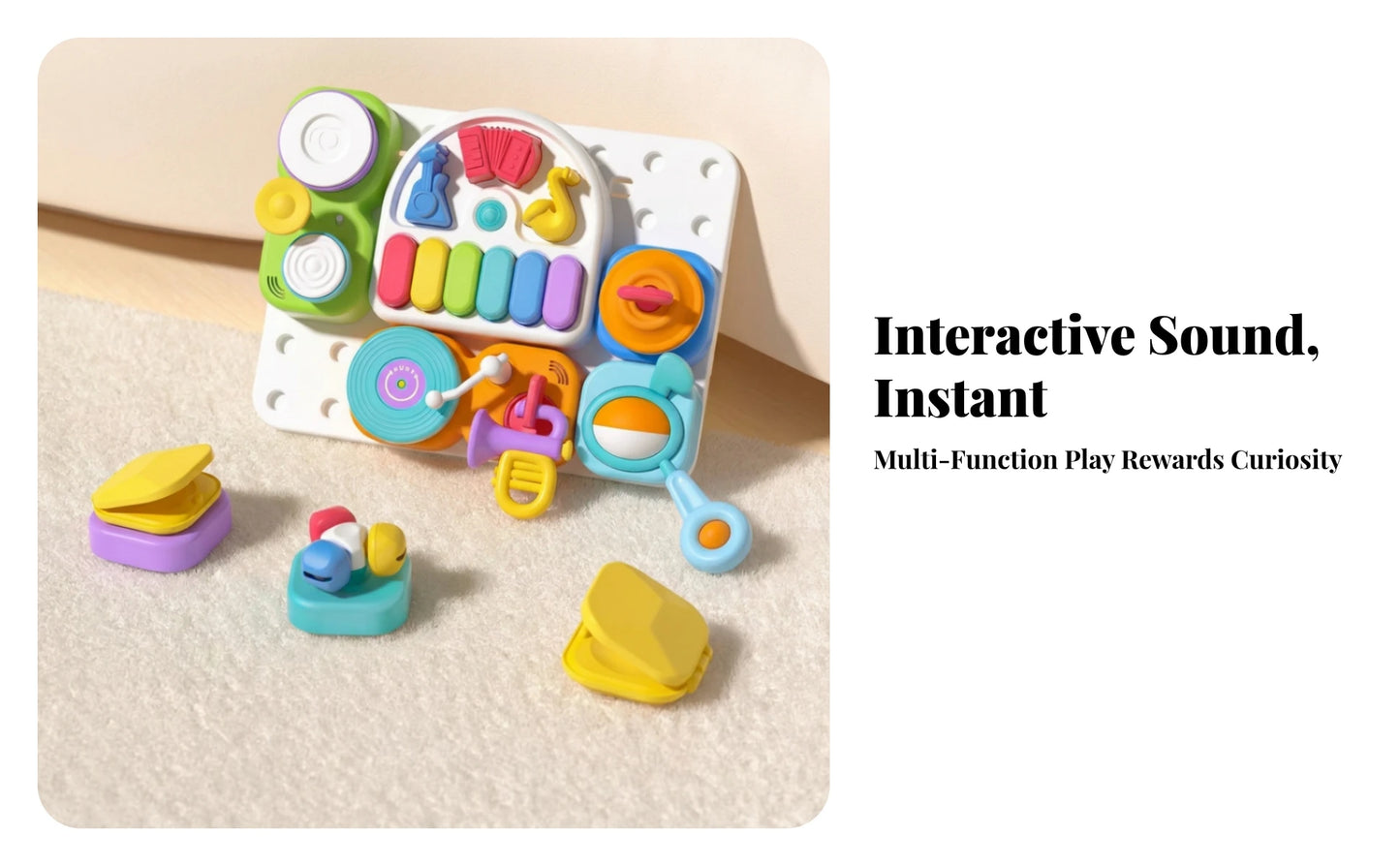 Musical Busy Board with Stand Fine Motor 7-in-1 Musical Toy Board Detachable Portable for Toddlers, Playroom, Nursery