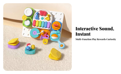 Musical Busy Board with Stand Fine Motor 7-in-1 Musical Toy Board Detachable Portable for Toddlers, Playroom, Nursery