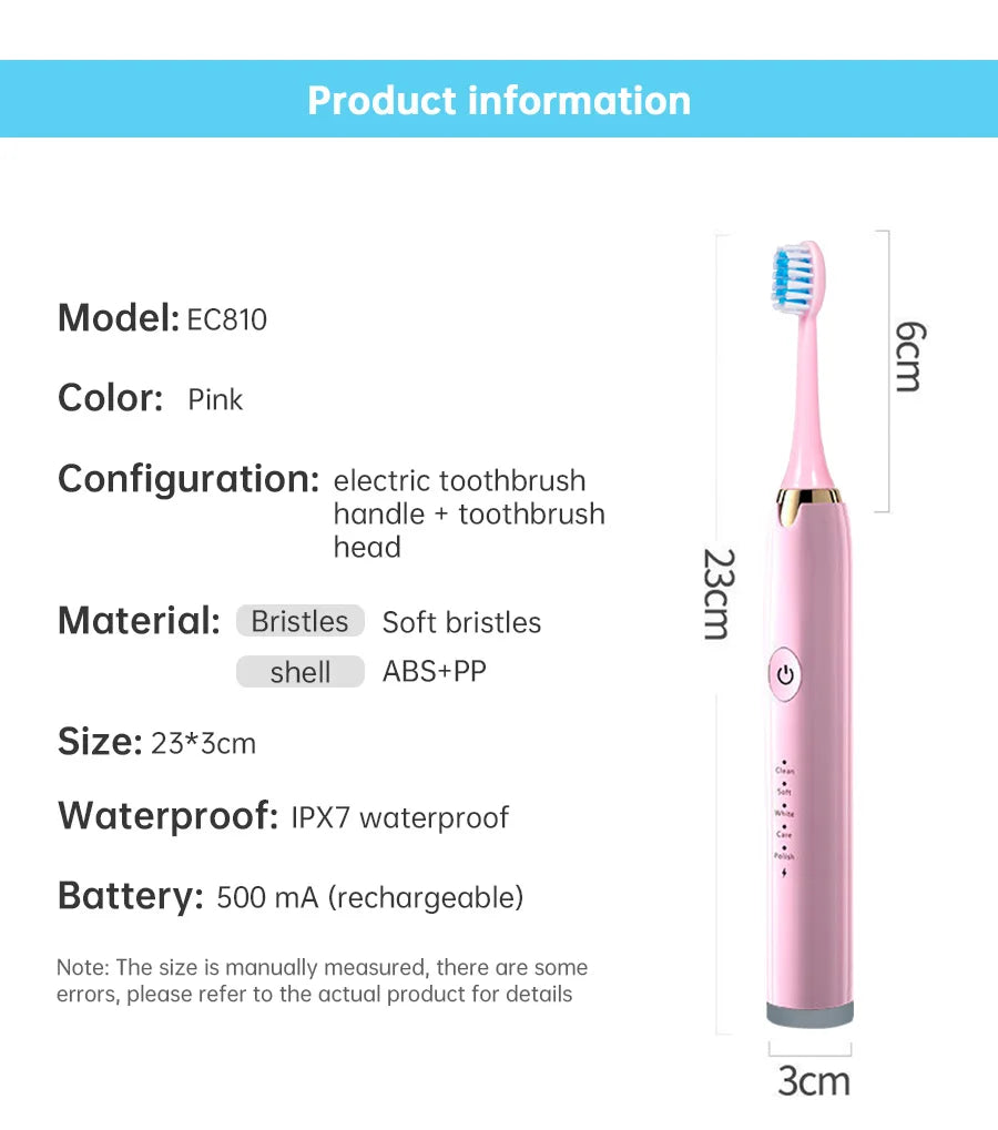 Tongwode Electric Sonic Toothbrush USB Rechargeable Waterproof Electronic Ultrasonic Whitening Tooth Brushes Replacement Heads