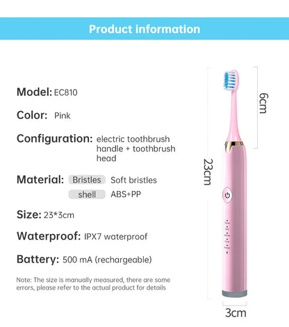 Tongwode Electric Sonic Toothbrush USB Rechargeable Waterproof Electronic Ultrasonic Whitening Tooth Brushes Replacement Heads