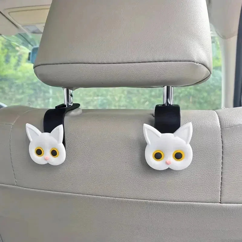 Cute 3D Cartoon Cat Car Seat Headrest Hook - Universal Vehicle Storage Organizer for Handbags, Wallets, and Jackets - Cute Ca