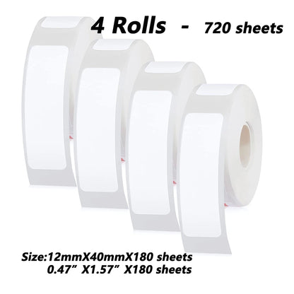 4 Rolls for Phomemo Adhesive Label for D30 Portable Thermal Label Maker, 0.47 X 1.57 In (12 X 40 mm) 180 Label/Roll Color P11 P1