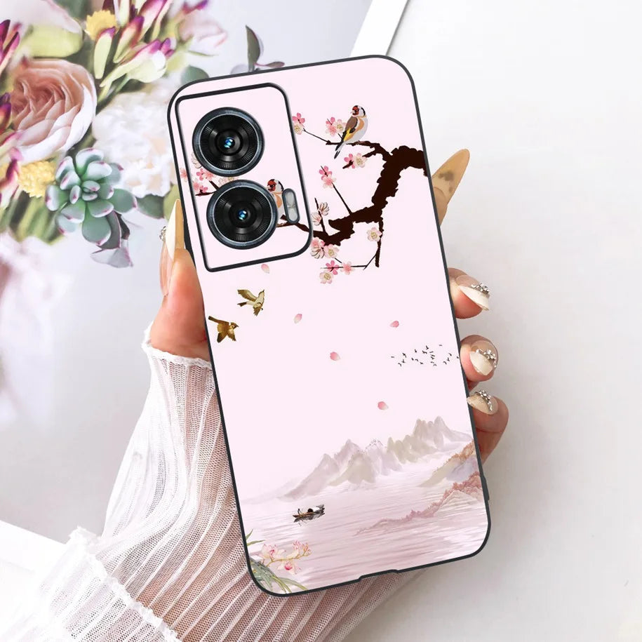 Case For Motorola Edge 50 Fusion Cover XT2429-1 Popular Flower Soft Black Silicone Phone Cases For Motorola G96 5G MotoG96 Funda