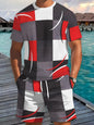 2026 Summer New Arrival Men's Casual Two-Piece Set Striped Print Short-Sleeve Shirt and Athletic Shorts Set Men's Fitness Set