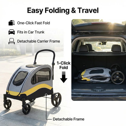 Heavy Duty Pet Wagon & Large Dog Stroller , Collapsible Dog Cart with Adjustable Handle, Breathable Mesh and Storage Pockets