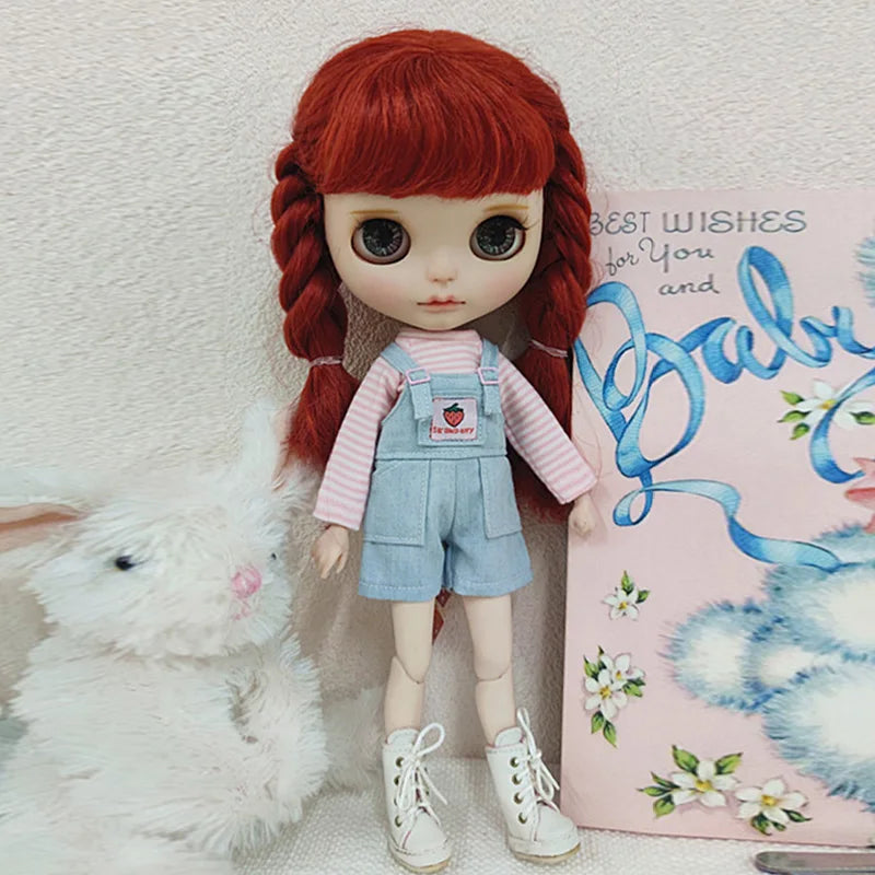 Casual Blyth Doll Clothes Rompers Plaid Pants Long Sleeve Top Suit Doll Trousers for Ymy Licca Azones Ob24 Ob27 Doll Accessories