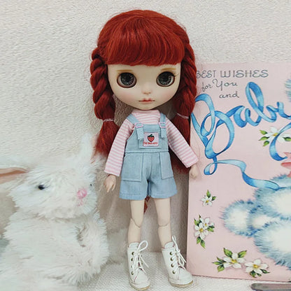 Casual Blyth Doll Clothes Rompers Plaid Pants Long Sleeve Top Suit Doll Trousers for Ymy Licca Azones Ob24 Ob27 Doll Accessories