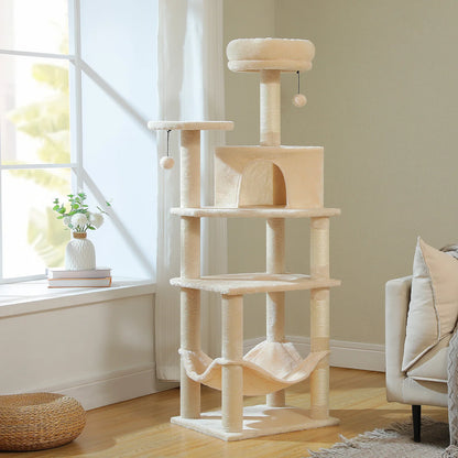 Multi-Level Cat Tree for Indoor Cats Large Cat Tower with Cozy Condo Hammock Sisal Scratching Posts Cat Scratchers Bed Cat Toys