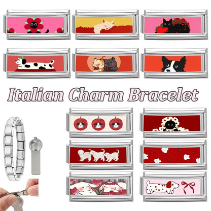 2025 New Women's Gift Cute Rabbit Cat Dogs Italian Charms Links Beads Fit 9mm Stainless Steel Modular Modular Bracelet Jewelry