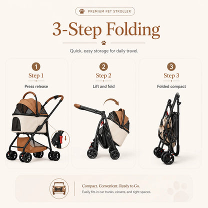 Foldable Pet Stroller Detachable Cabin Large Lower Basket Breathable Mesh Canopy For Cats Small Dogs Portable Travel Carrier