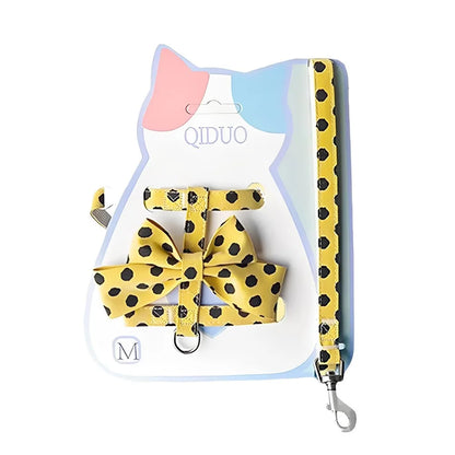 Cute Polka Dot Pet Vest Harness Bowknot Adjustable Pet Traction Rope with Collar Cat Traction Rope Puppy