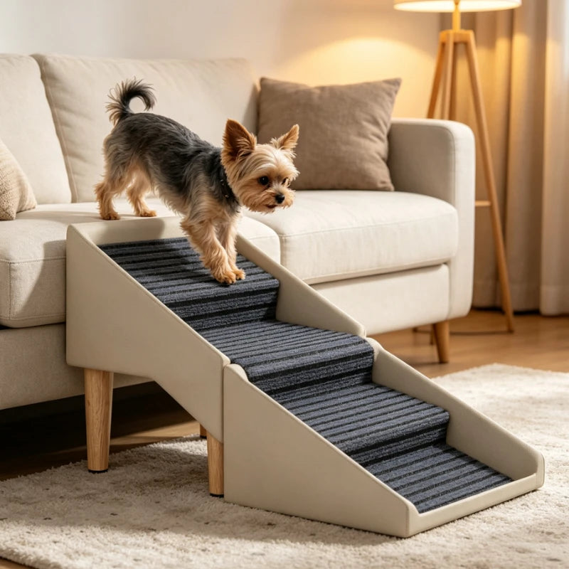 Foldable Pet Stairs and Stool 2 in 1 Non Slip Steps for Dogs Cats Bed Sofa Access Wooden Legs Storage Ottoman