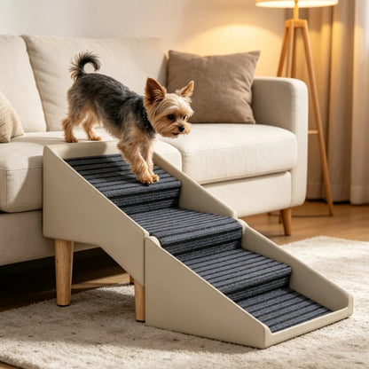 Foldable Pet Stairs and Stool 2 in 1 Non Slip Steps for Dogs Cats Bed Sofa Access Wooden Legs Storage Ottoman