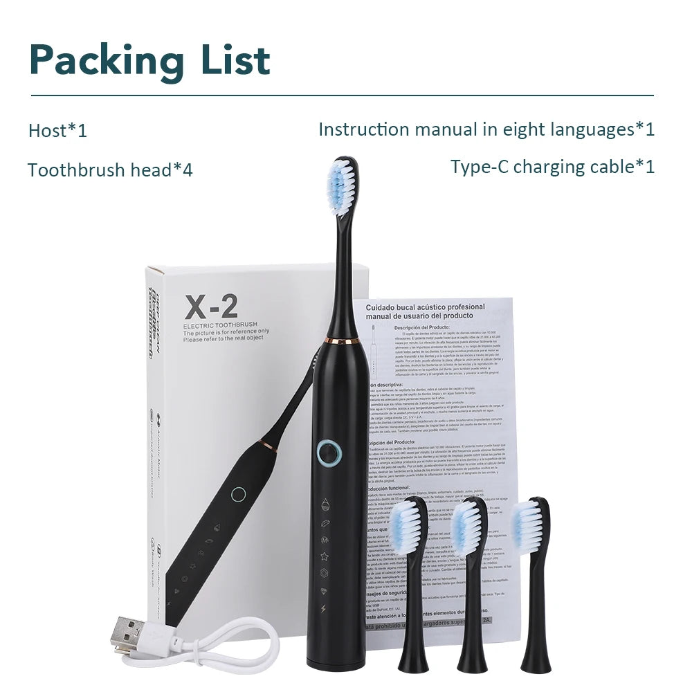 Electric Toothbrush For Teeth Brushes 6 Modes Dental Tooth Whitening Cleaner IP67 Waterproof Type-C Rechargeable Oral Care