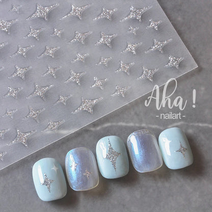 1pc Sliver Gold Star Nail Art Stickers Y2K Charms Self-Adhesive Sliders Laser White Chrome Gel Polish Decals Kawaii Accesories