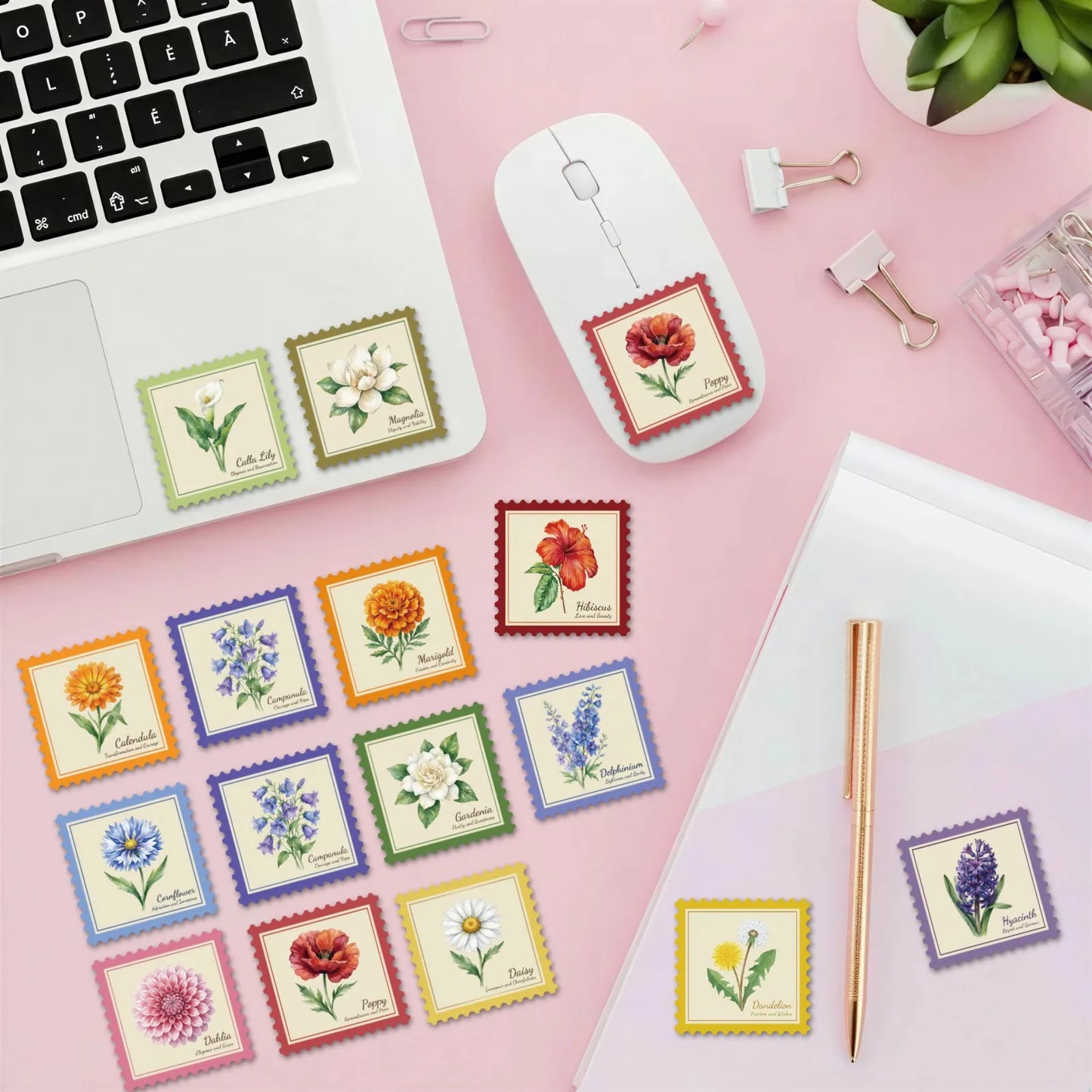 10/30/50PCS Stamp Style Literary Flowers Stickers Book DIY Skateboard Toys Guitar Luggage Suitcase Decoration Graffiti Sticker