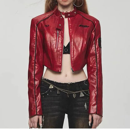 Hot Sale High Street Crop Jacket Hip Hop Streetwear Casual Short Leather Coat Zipper Fall Women Casual PU Jackets Girls Outwear