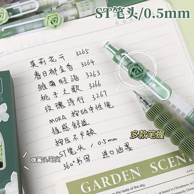 5Pcs Creative Rose Series 0.5mm Gel Pen Set Ultra Soft Silicone Pen Grip Quick-Drying Ink Pen Office Signature Pen