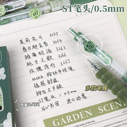 5Pcs Creative Rose Series 0.5mm Gel Pen Set Ultra Soft Silicone Pen Grip Quick-Drying Ink Pen Office Signature Pen