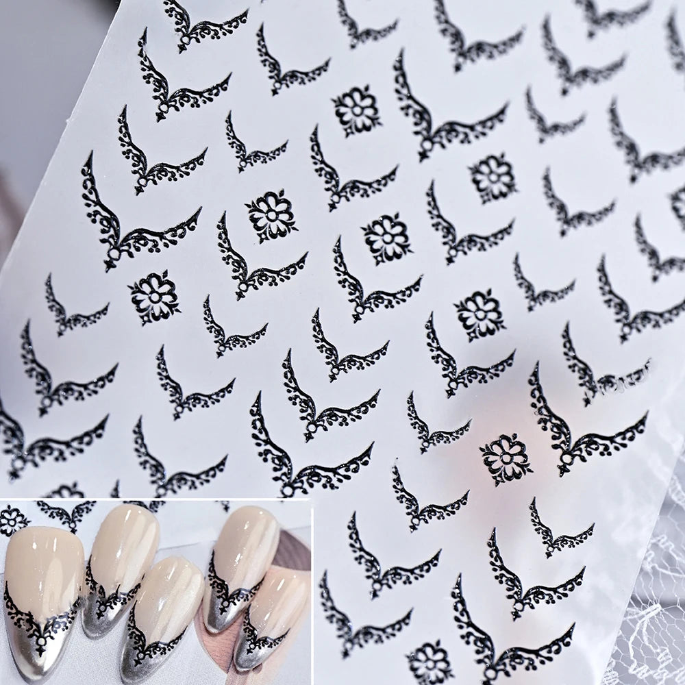 3D Gold Stamping V-Shaped French Tips Nail Art Stickers Retro Metal French Line Nail Decals Chrome Curved Strip Nail Decoration