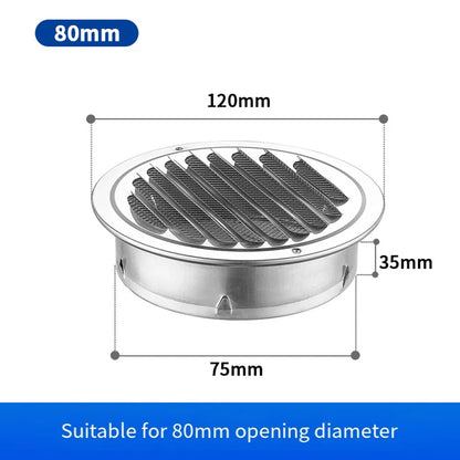 1PCS Circle Air Vent Grill Cover Stainless Steel Silver 70-160mm Round Exterior Wall Duct Ventilation Tool Accessories Home Part