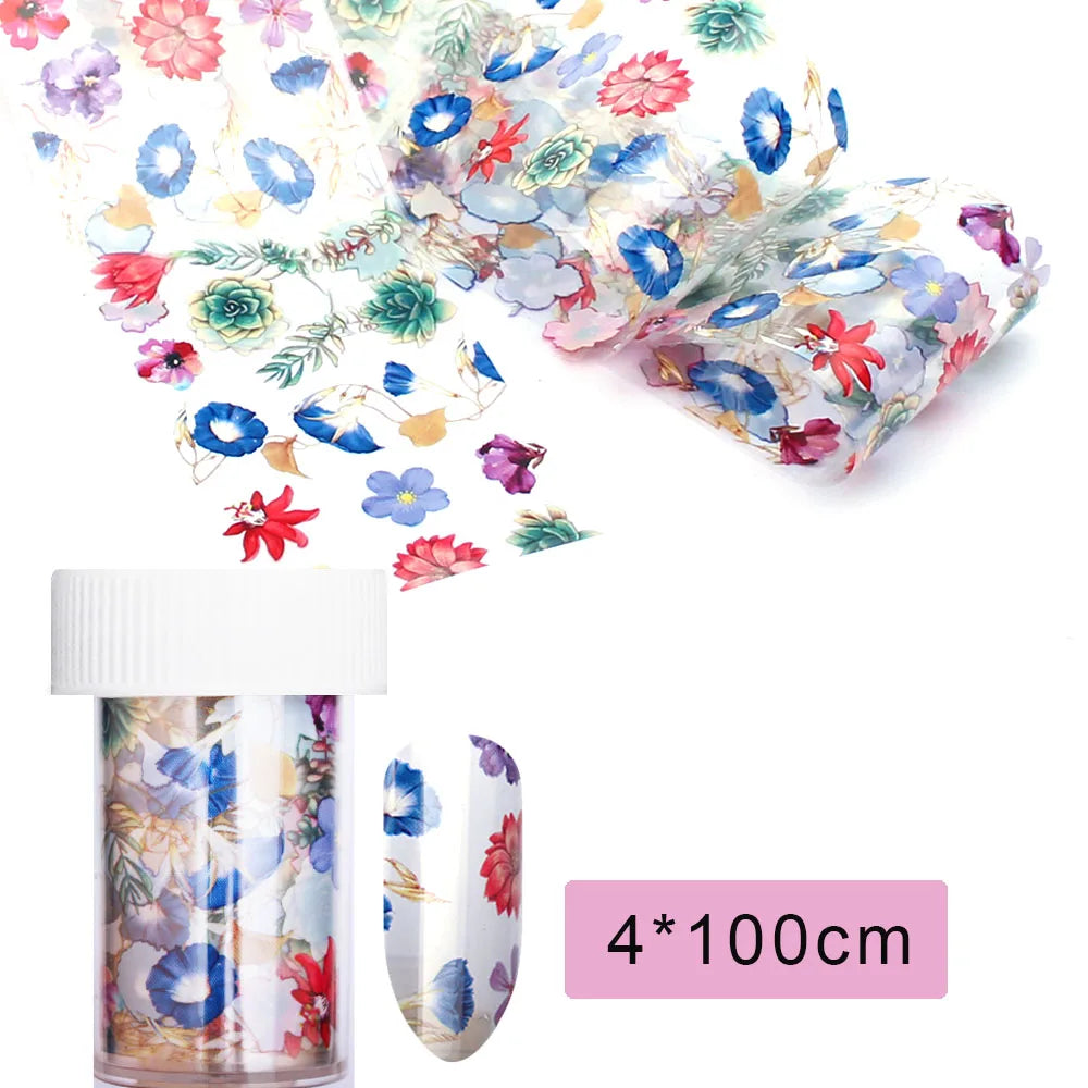 16Pc Holographic Nail Foil Set Starry Transfer 20*4cm Sticker Laser Flowers Leopard Mix Design Decal DIY Nail Art Decoration