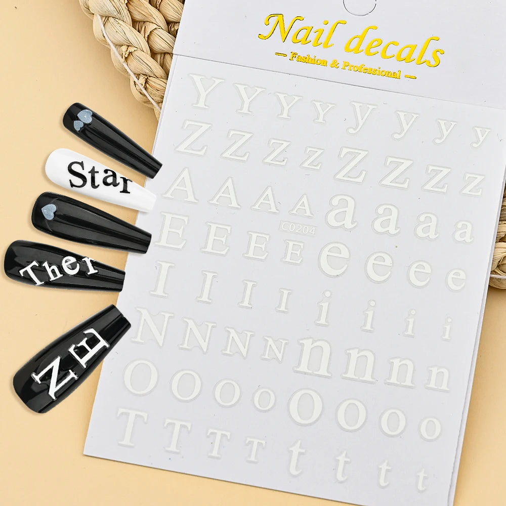3D Glittery Gothic Letter Design Nail Art Stickers Uppercase Alphabet Letters Artistic Designs DIY Nail Art Decals Decoration #1