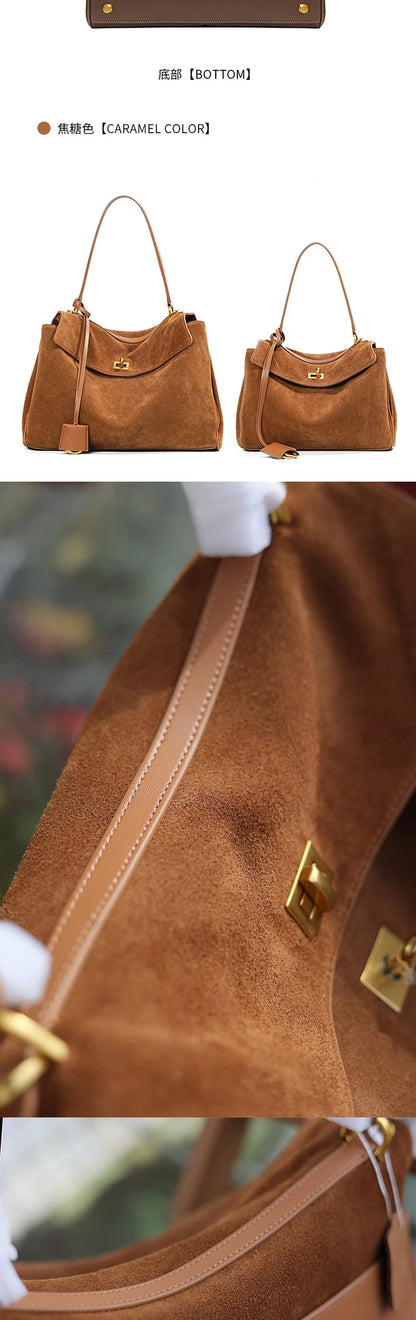 Large Capacity Autumn Winter Suede Leather Tote Bag Frosted Cowhide High-Grade Shoulder Bag for Women