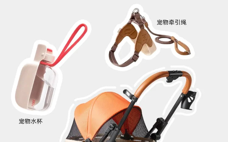Foldable Pet Stroller Smooth Shockproof Stable Breathable Washable Outdoor Travel Cart for Dogs Cats