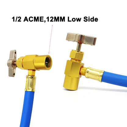 R134A Recharge Hose with Gauge, AC Can Tap Freon Charging Kit, 90° Low Side Quick Coupler for R134A R12 R22 A/C Refrigerant