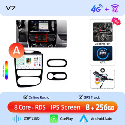 Junsun Wireless CarPlay Android Auto Car Radio for Renault Clio 4 2012- 2017 2 DIN Multimedia Stereo with Built-in Cooling Fan GPS Navigation SWC Bluetooth FM RDS DSP IPS Screen Car Intelligent Systems 4G WiFi 8 Core