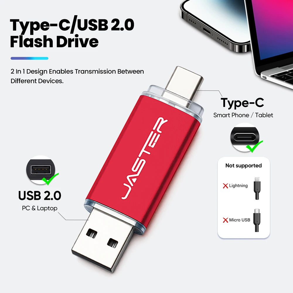 128GB High Speed TYPE C 2in1 USB Flash Drive 64GB Metal Pen Drive Smart Phone Car TV USB Stick 4GB 32GB Office Gift Memory Stick