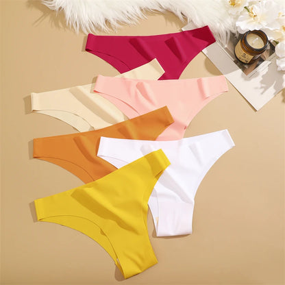 3Pcs Ultra-thin Seamless Silk Underwear Women's Panties Sexy Low-Waist Stretch Bikini Solid Color Briefs Lingerie XS-XXL Fashion