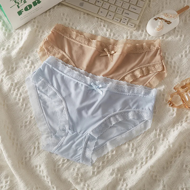 3Pcs Women Low Waist Panties Panties Sexy Lingerie Lace Quick Drying Briefs Female Seamless Underwear Solid Color Underpants